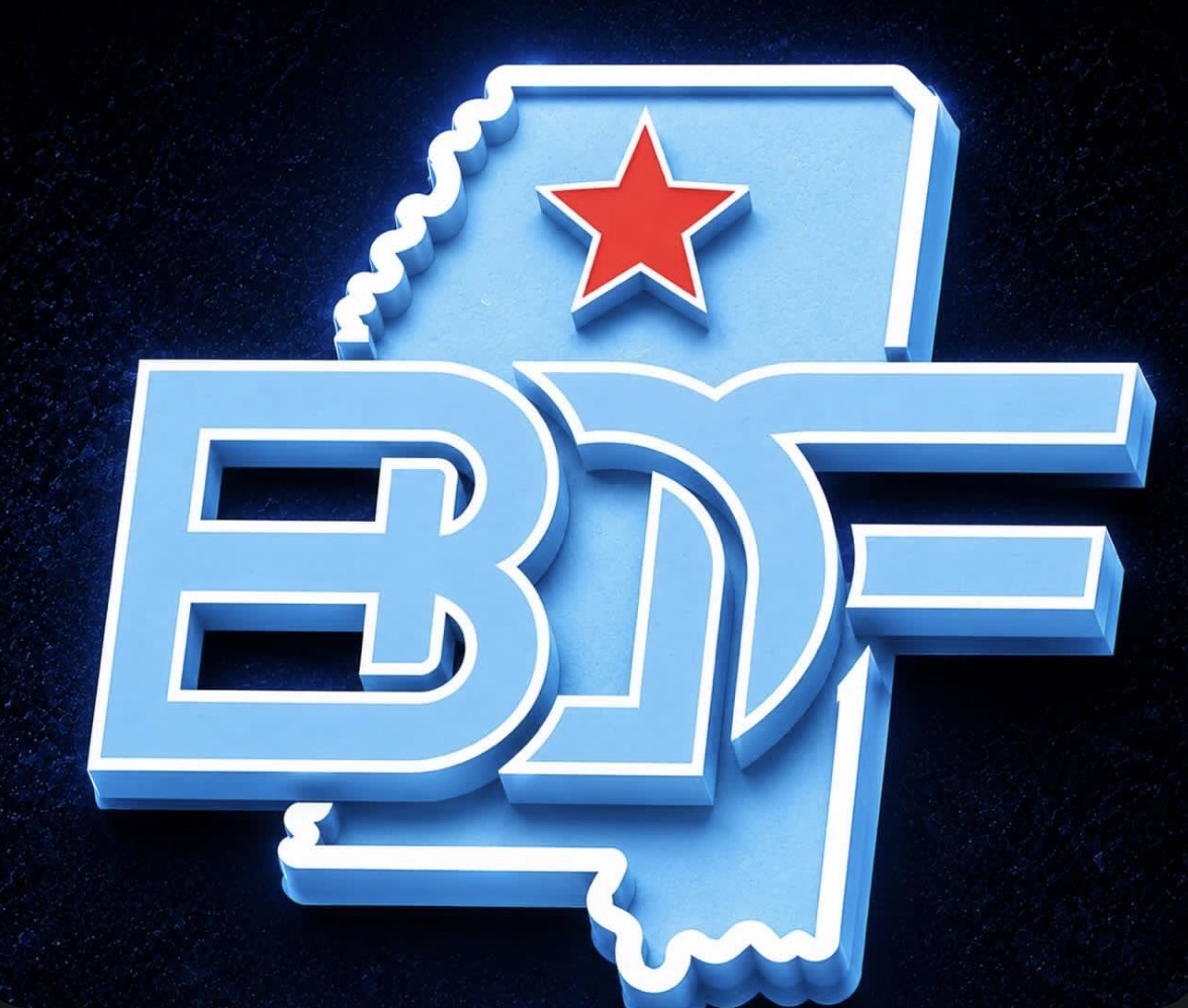 BDF logo over Mississippi in blue, white, and red